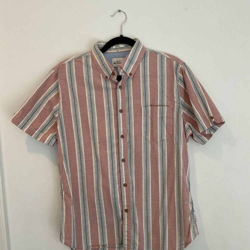 Ben Sherman Multicolor Stripe Linen Shirt - Dark Pink